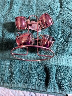 Rose Gold Metal Mug Set with Stand - Women Accessories
